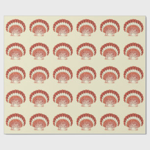 Vintage Red and White Scallop Shell Nautical Art Wrapping Paper