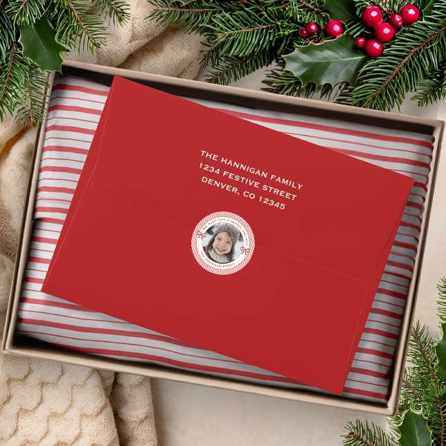 Vintage Red and White Striped Return Address Envelope (Creator Uploaded)