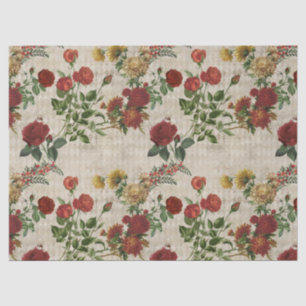 Vintage Red and Yellow Floral Decoupage Tissue Paper