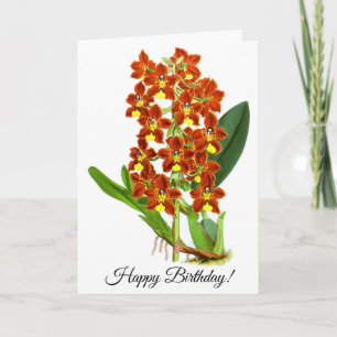 Vintage Red And Yellow Orchid Flower Personalised Card