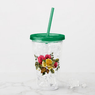 Vintage Red and Yellow Roses Floral Acrylic Tumbler