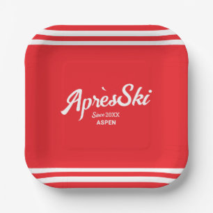 Vintage Red Apres Ski Custom Ski Resort Party Paper Plate