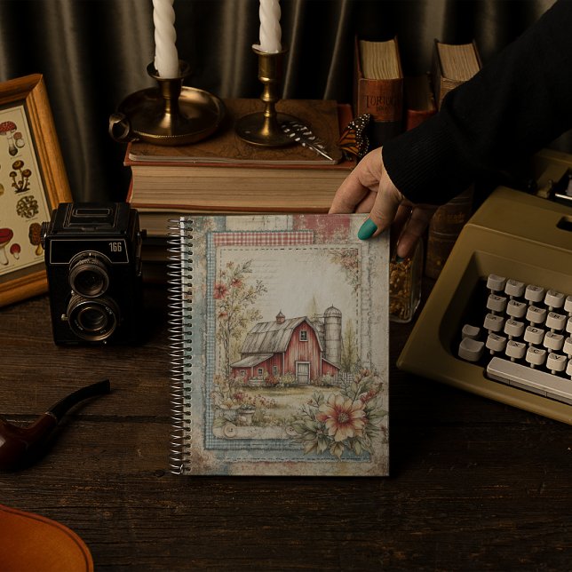  Vintage Red Barn and Farm Scene Pattern  Notebook (Creator Uploaded)