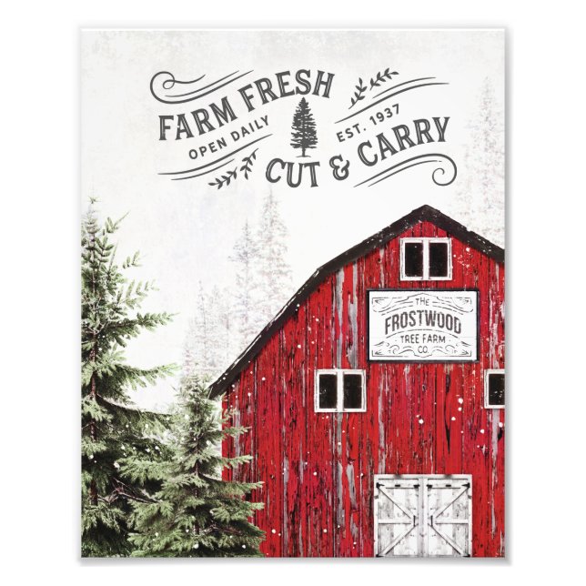 Vintage Red Barn Christmas Tree Farm Wall Art (Front)