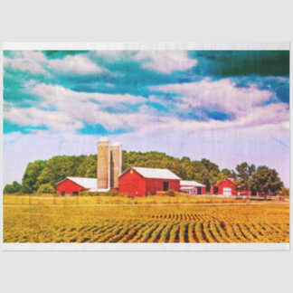 Vintage Red Barn Decoupage Tissue Paper