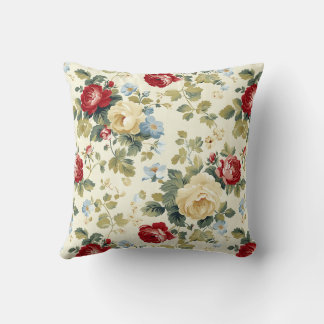Vintage Red & Beige Elegant Roses Cushion