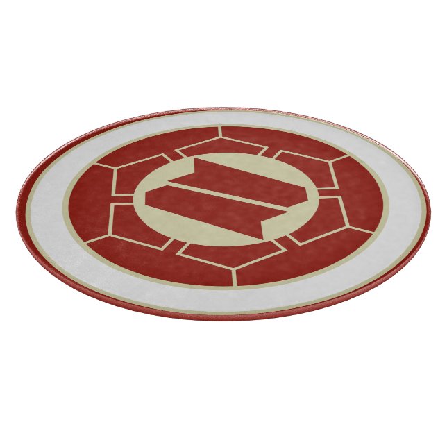 Vintage Red Beige Japan Hattori Kamon Oriental Cutting Board (Corner)