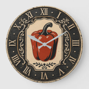 Vintage Red Bell Pepper Farmhouse Kitchen Large Clock