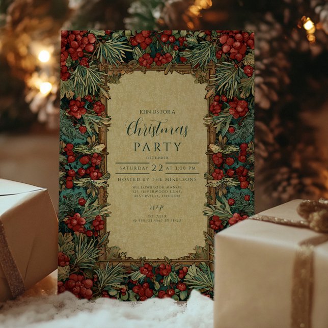 Vintage Red Berries Botanical Christmas Invitation (Creator Uploaded)