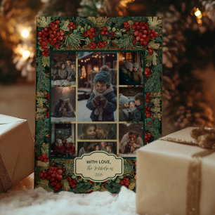 Vintage Red Berries Botanical Christmas Photo Holiday Card