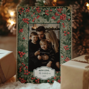 Vintage Red Berries Christmas Photo Holiday Card