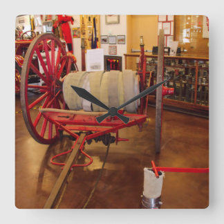 Vintage Red Big Wheel Fire Hose Reel  Square Wall Clock