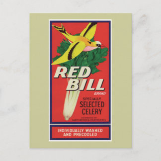 Vintage Red Bill Celery Label Postcard
