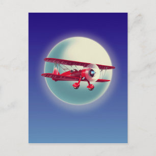 Vintage Red Biplane Postcard