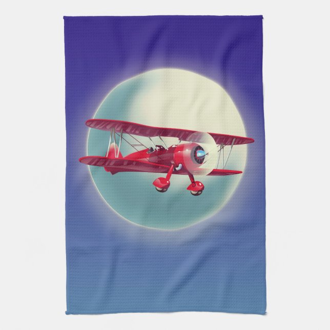 Vintage Red Biplane Tea Towel (Vertical)