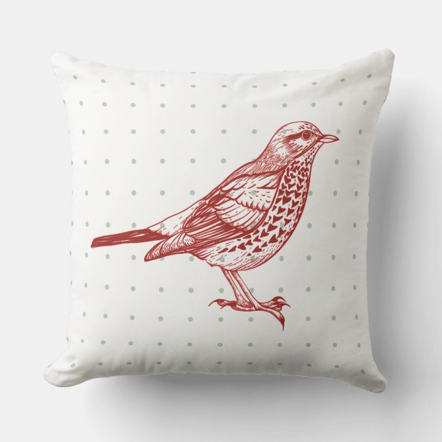 VINTAGE RED BIRD DESIGN Retro Throw Pillow (Front)