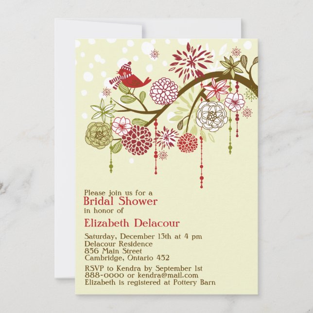 Vintage Red Bird Floral Bridal Shower Invitation (Front)