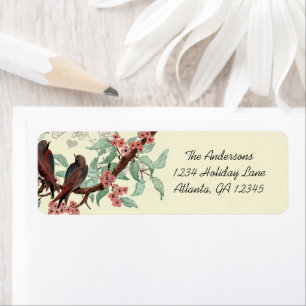 Vintage Red Birds Coral flowering Branch Labels