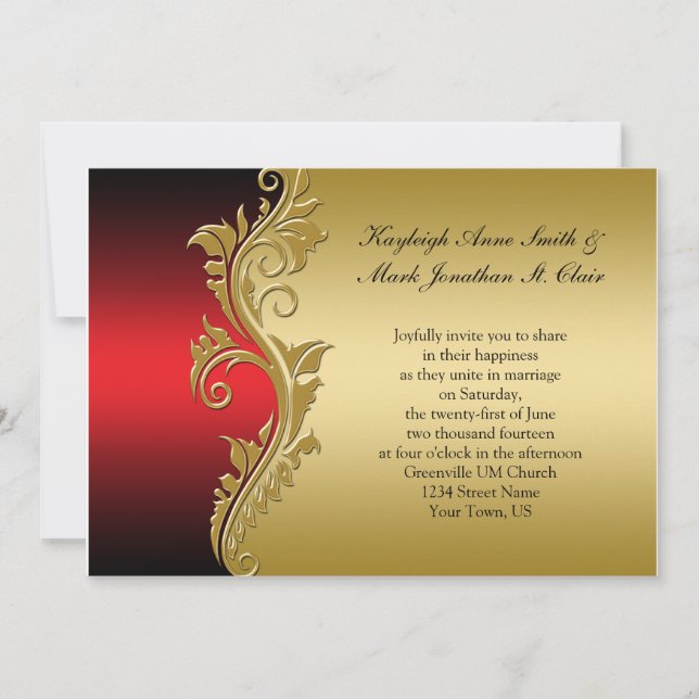 Vintage Red Black and Gold Wedding Invitation (Front)
