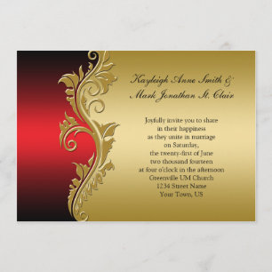 Vintage Red Black and Gold Wedding Invitation