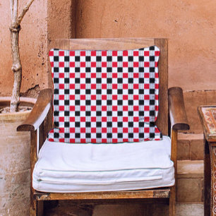 Vintage red black and white chequerboard pattern cushion