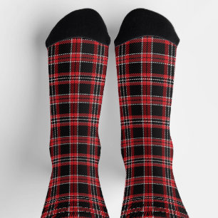 Vintage red black and white rustic tartan plaid socks