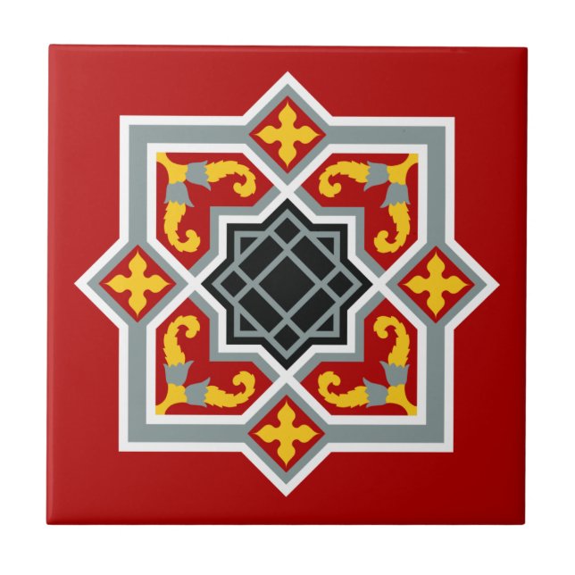 Vintage Red Black Barcelona Tile Geometric Art (Front)