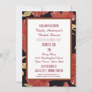 Vintage Red Black Floral Bridal Shower Invitation