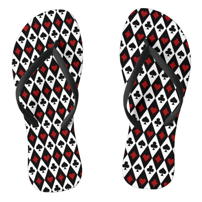 Vintage Red Black Playing Cards Symbols Flip Flops (Footbed)