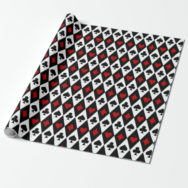 Vintage Red Black Playing Cards Symbols Wrapping Paper (Unrolled)