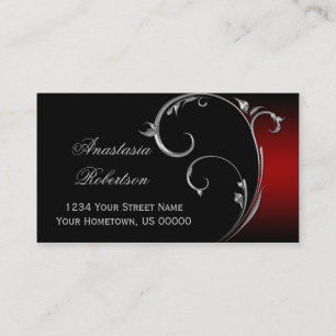 Vintage Red Black Silver Swirl Business Card