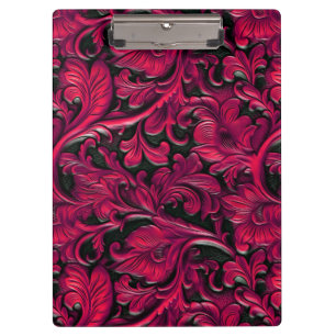 Vintage red black tooled leather clipboard