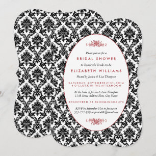 Vintage Red, Black & White Damask Bridal Shower Invitation