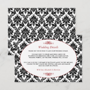 Vintage Red, Black & White Damask Wedding Detail Enclosure Card