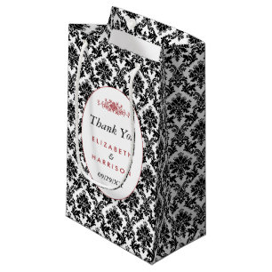 Vintage Red, Black & White Damask Wedding Favour Small Gift Bag