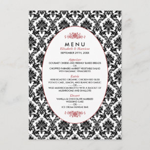 Vintage Red, Black & White Damask Wedding Menu