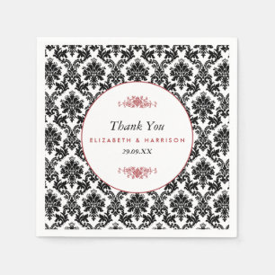 Vintage Red, Black & White Damask Wedding Napkin