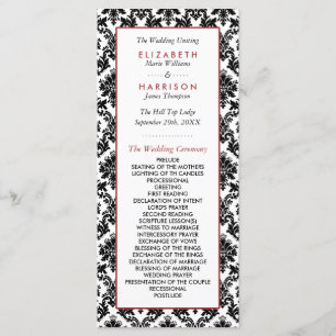 Vintage Red, Black & White Damask Wedding Program Programme