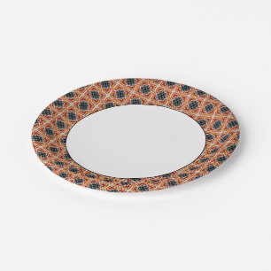 Vintage Red Black Yellow Barcelona Tile Geometric Paper Plate
