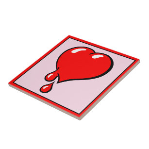 Vintage Red Bleeding Heart Liberal Pop Art Tile