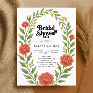 Vintage Red Bloom Bridal Shower Postcard