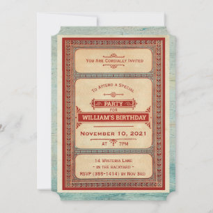 Vintage Red Blue Birthday Party Invitation