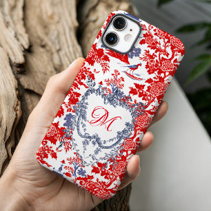 Vintage Red Blue Chinoiserie Delft Monogram iPhone 16 Case