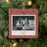 Vintage Red Blue Christmas Photo Sisters Ceramic Ornament<br><div class="desc">Vintage Red Blue Geometric Custom Merry Christmas Photo Sisters Ceramic Ornament</div>
