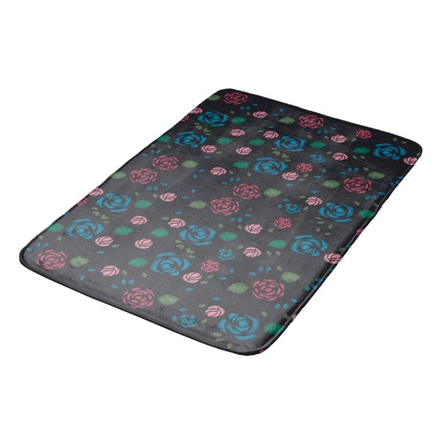 vintage red & blue Floral Pattern Bath Mat (Angled)