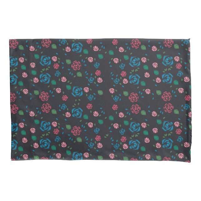 vintage red & blue Floral Pattern Pillowcase (Front)
