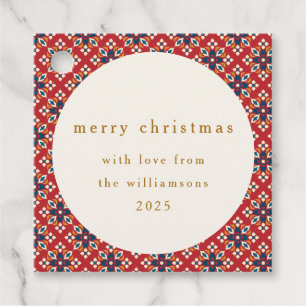 Vintage Red Blue Geometric Custom Merry Christmas Favour Tags