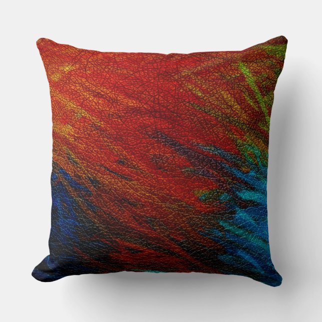 Vintage Red Blue Leather Look Cushion (Front)