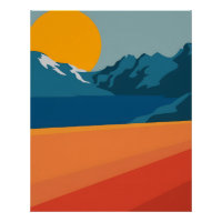 Vintage Red & Blue Mountain Art – Retro Landscape