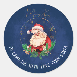 Vintage Red Blue To From Santa Merry Christmas Classic Round Sticker